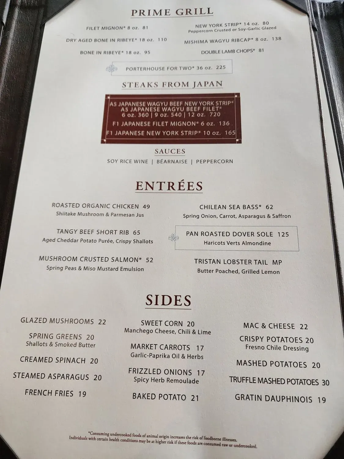 Prime Steakhouse Menu - Updated November 2025