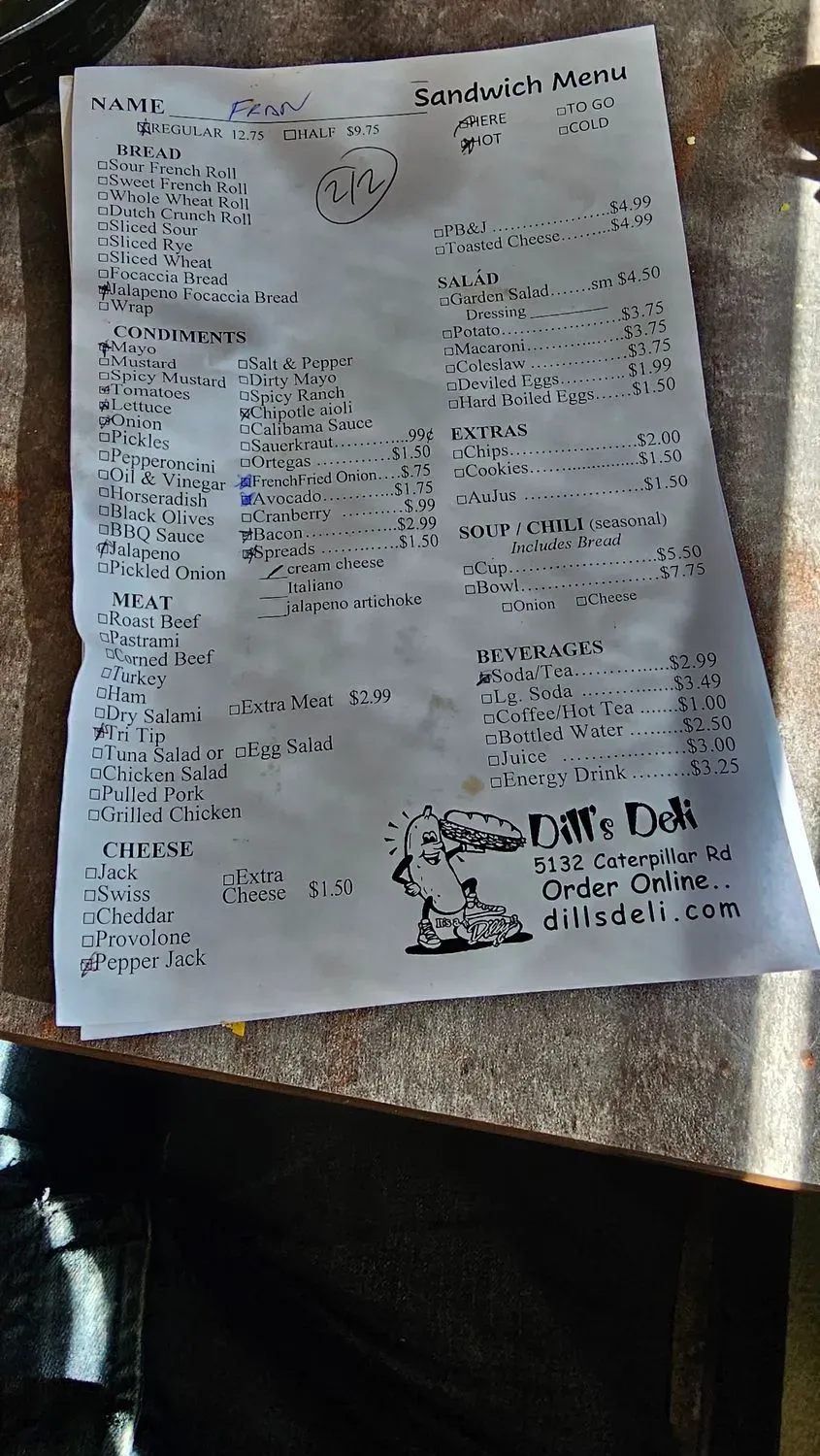 Dill's Deli Menu - Updated November 2025