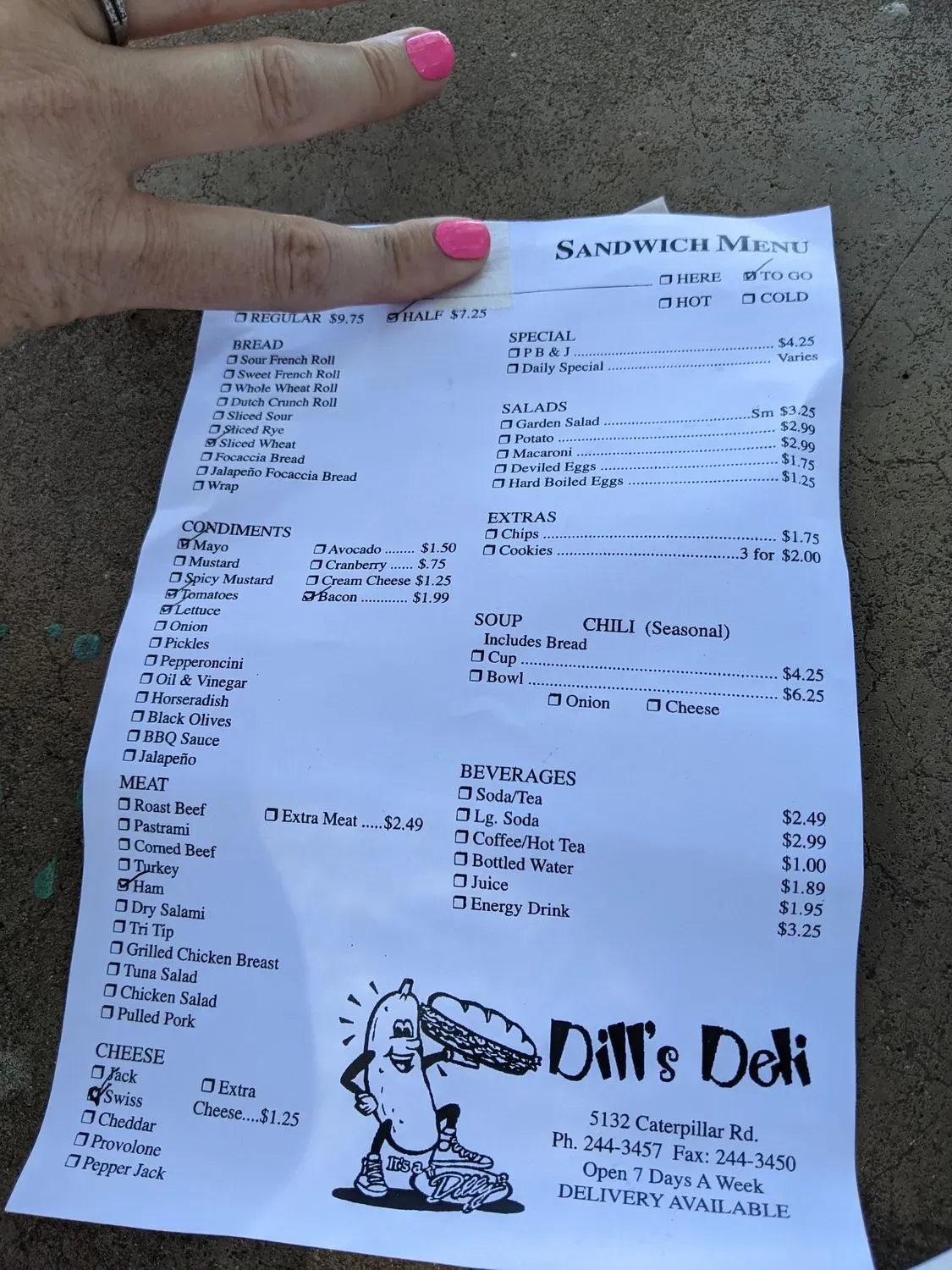 Dill's Deli Menu - Updated November 2025