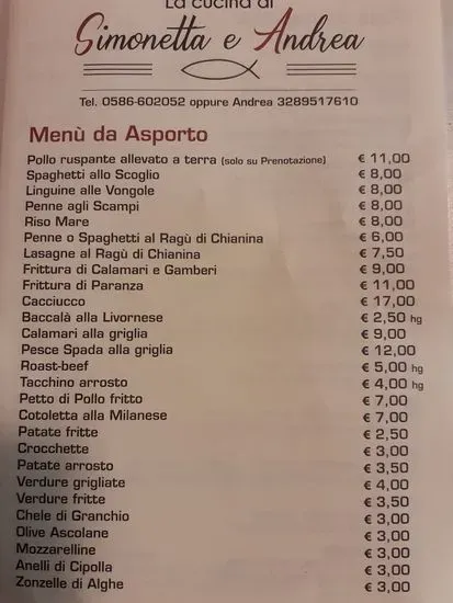 La Cucina Di Simonetta E Andrea Menu | Marina di Bibbona, Province of ...
