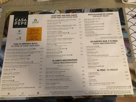 Restaurante Casa Pepe San José Menu | San José, Almería | Checkle