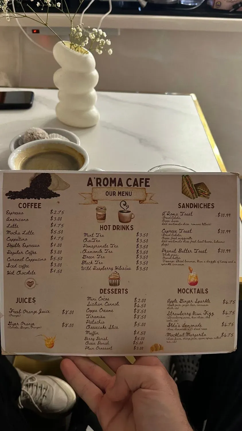 A'ROMA CAFE Menu - Updated November 2025