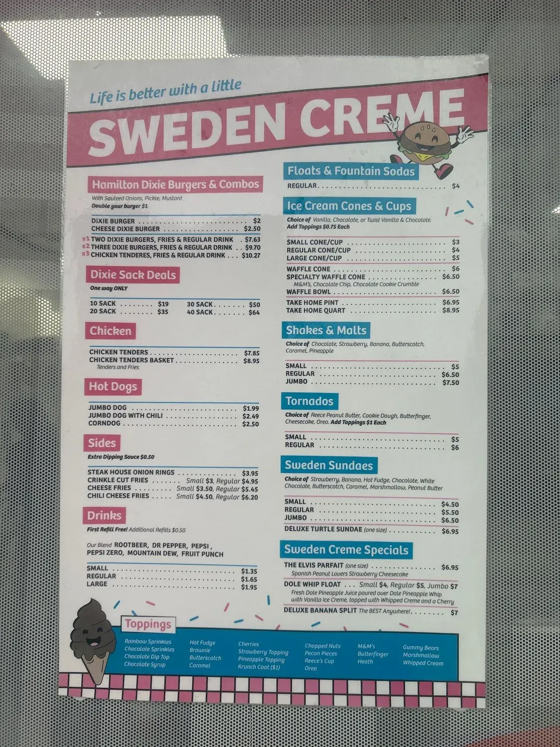 Sweden Creme Menu - Updated November 2025