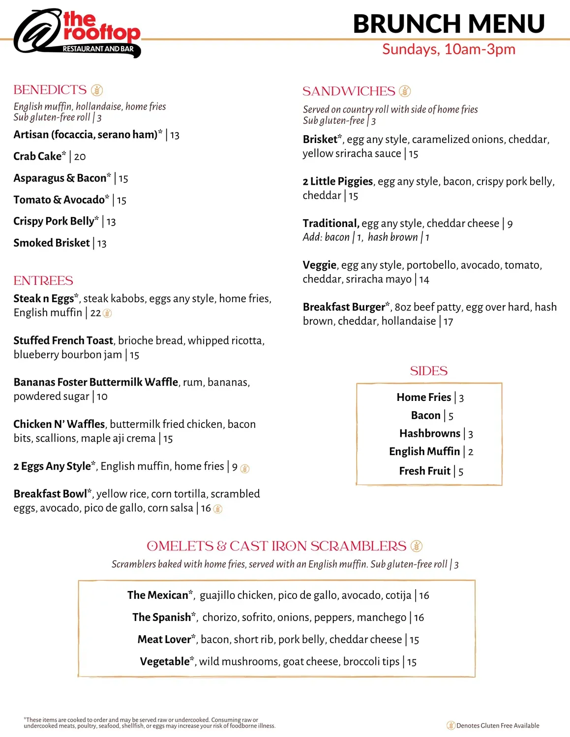 At The Rooftop Menu - Updated November 2025