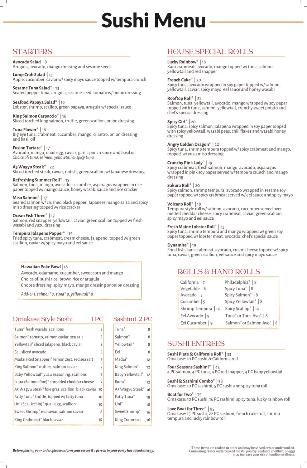 At The Rooftop Menu - Updated November 2025