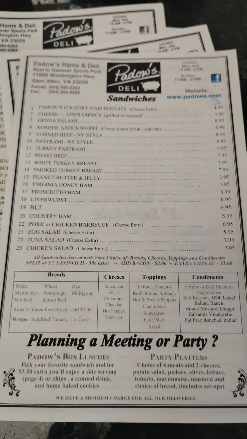 Padow's Hams & Deli Menu - Updated November 2025