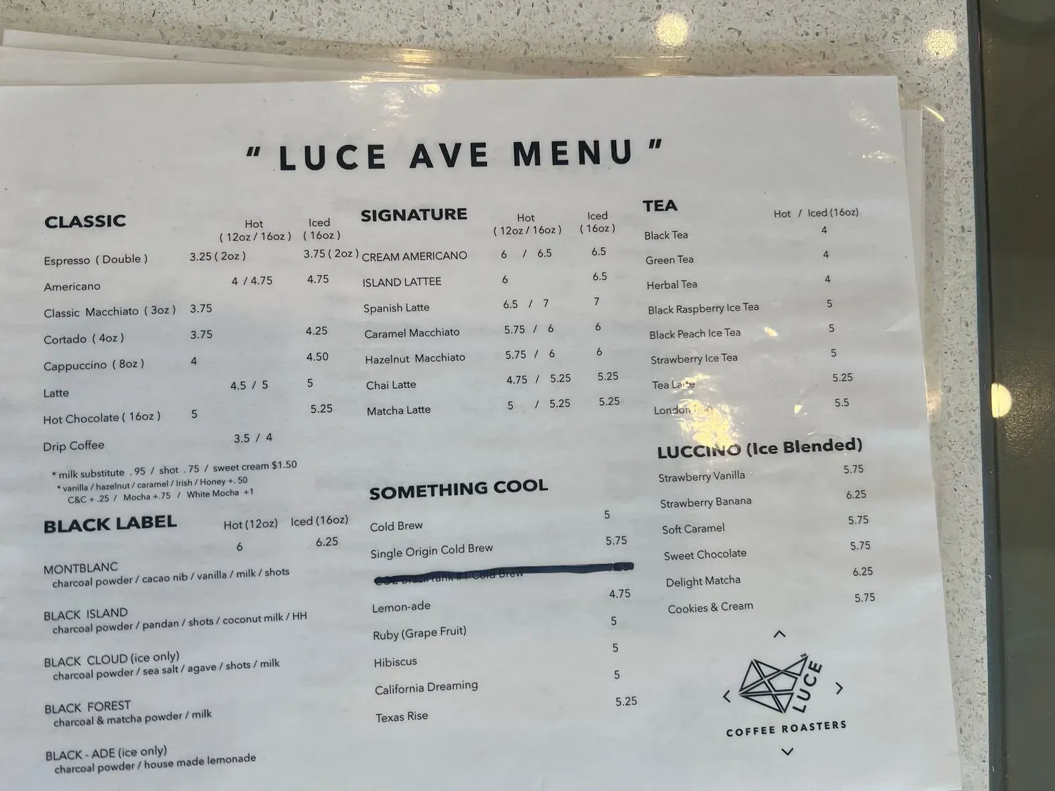 Luce Coffee Roasters Menu - Updated November 2025