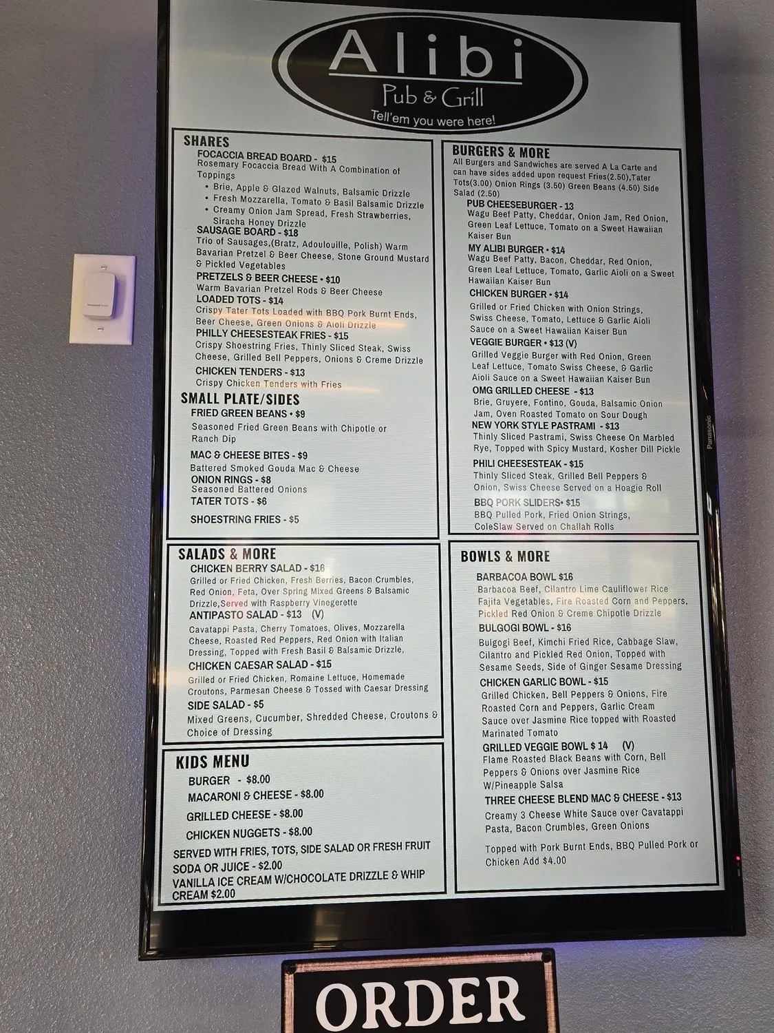 The Alibi Pub & Grill Menu - Updated August 2025