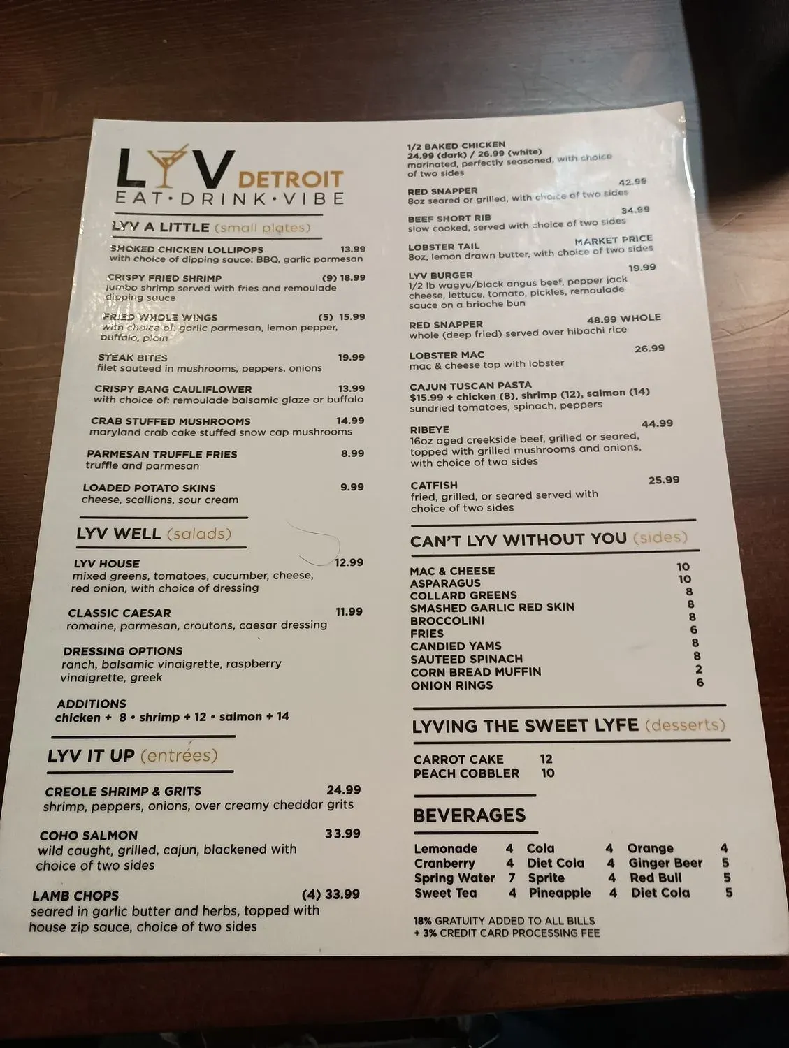 LYV Detroit Restaurant & Lounge Menu | Detroit, MI | Checkle