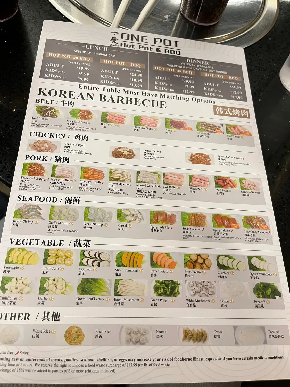 One Pot - Hot Pot & Korean BBQ Menu - Updated November 2025
