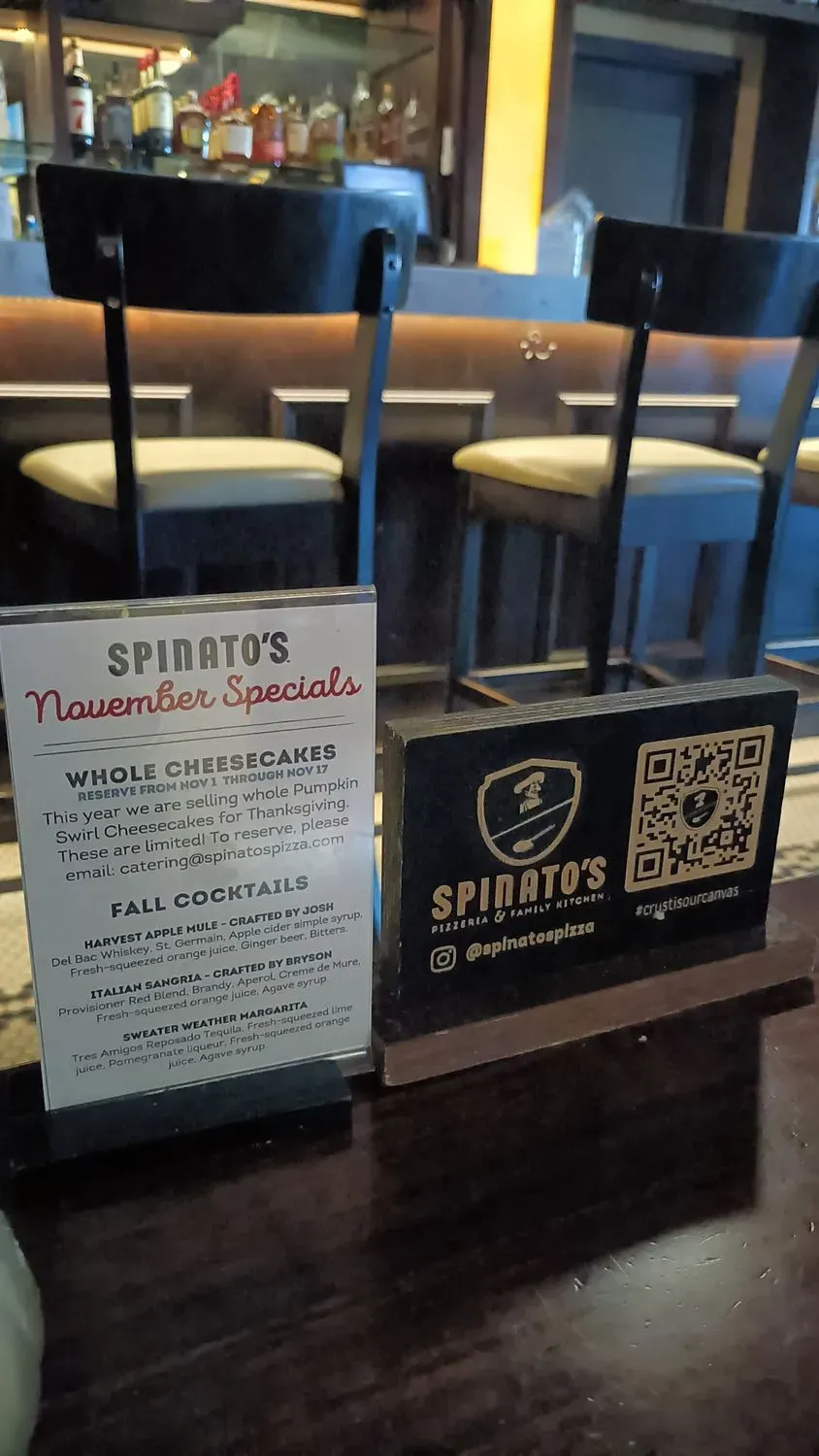Spinato's Pizzeria and Family Kitchen Menu - Updated November 2025