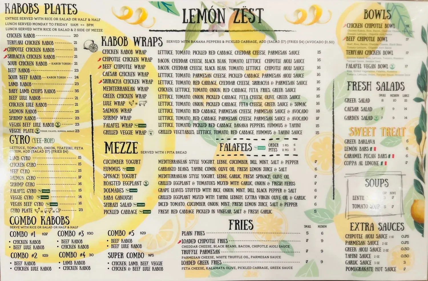 Lemón Zëst Menu - Updated November 2025