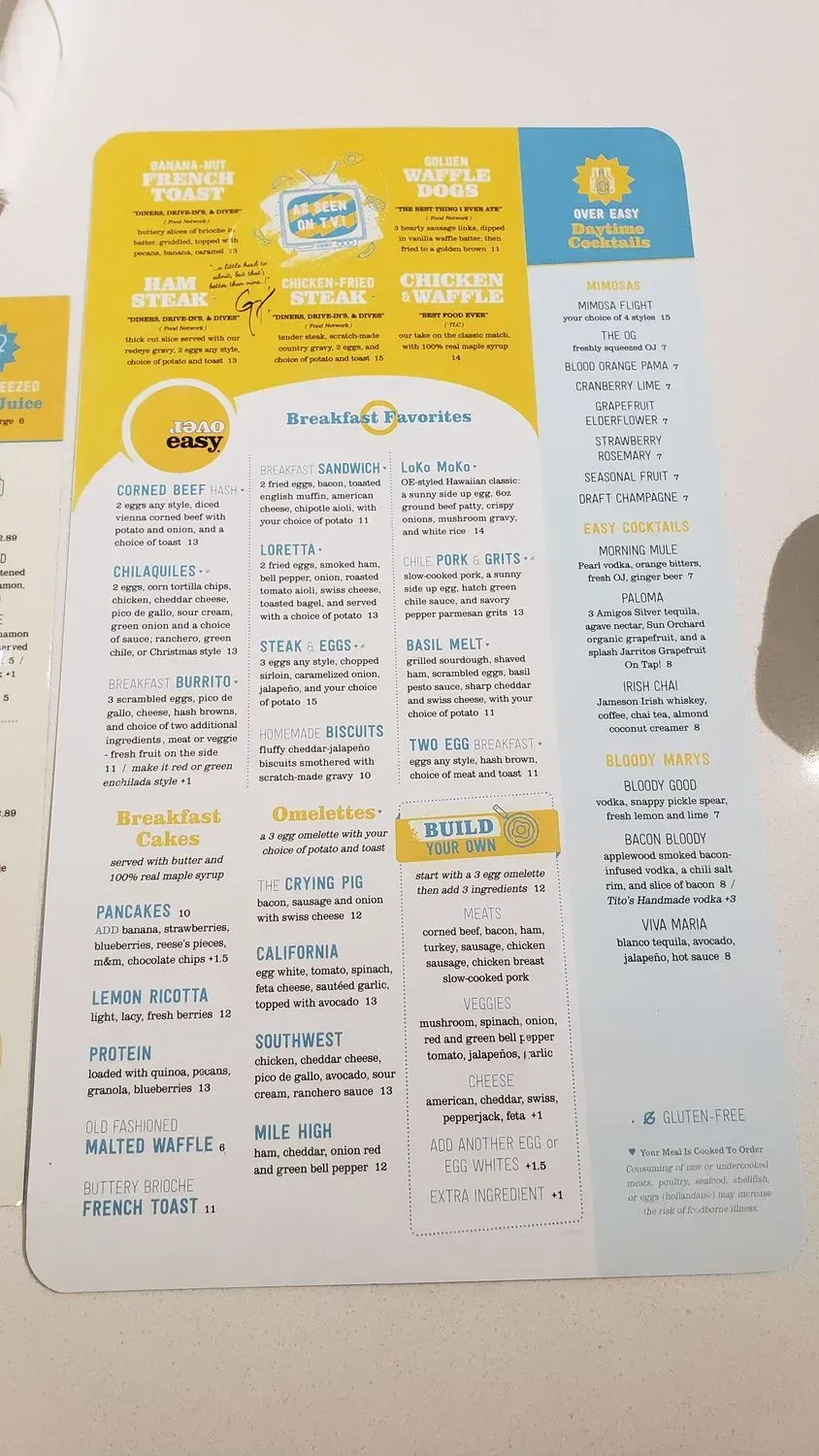 Over Easy Menu - Updated November 2025
