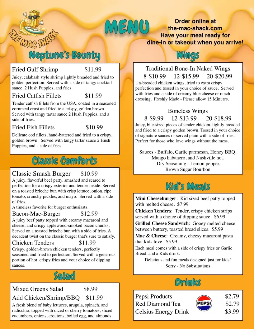 The Mac Shack Menu - Updated November 2025