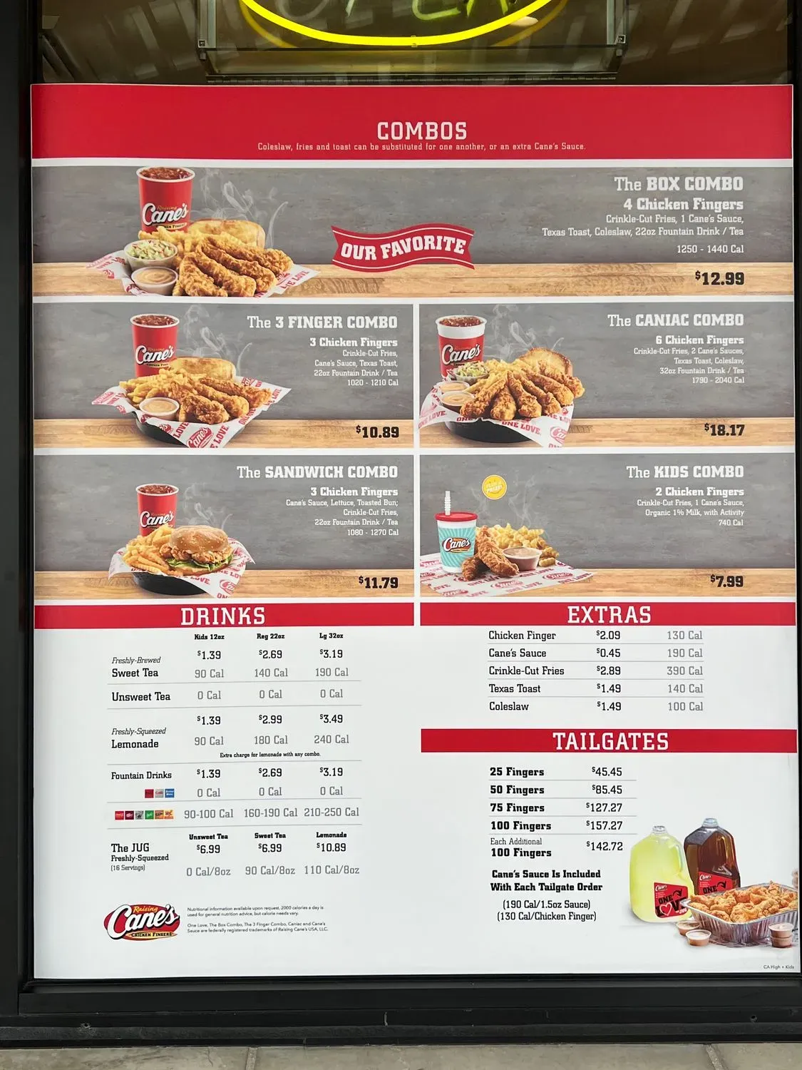 Raising Cane's Chicken Fingers Menu - Updated November 2025