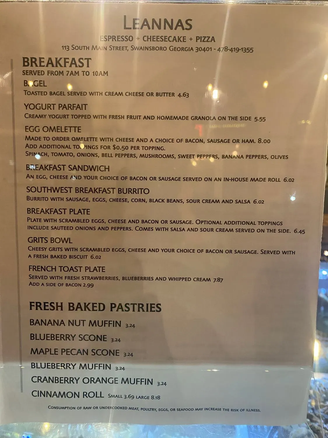 Leannas Menu - Updated November 2025