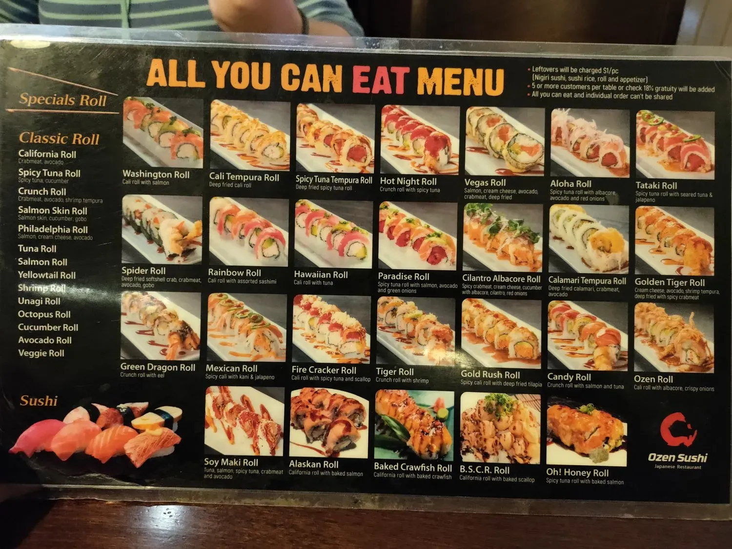 Ozen Sushi Menu - Updated November 2025