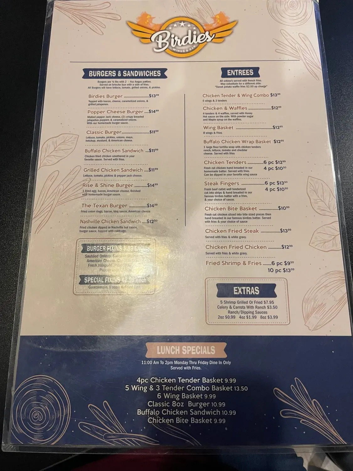 Birdies Wings and Bar Menu - Updated November 2025