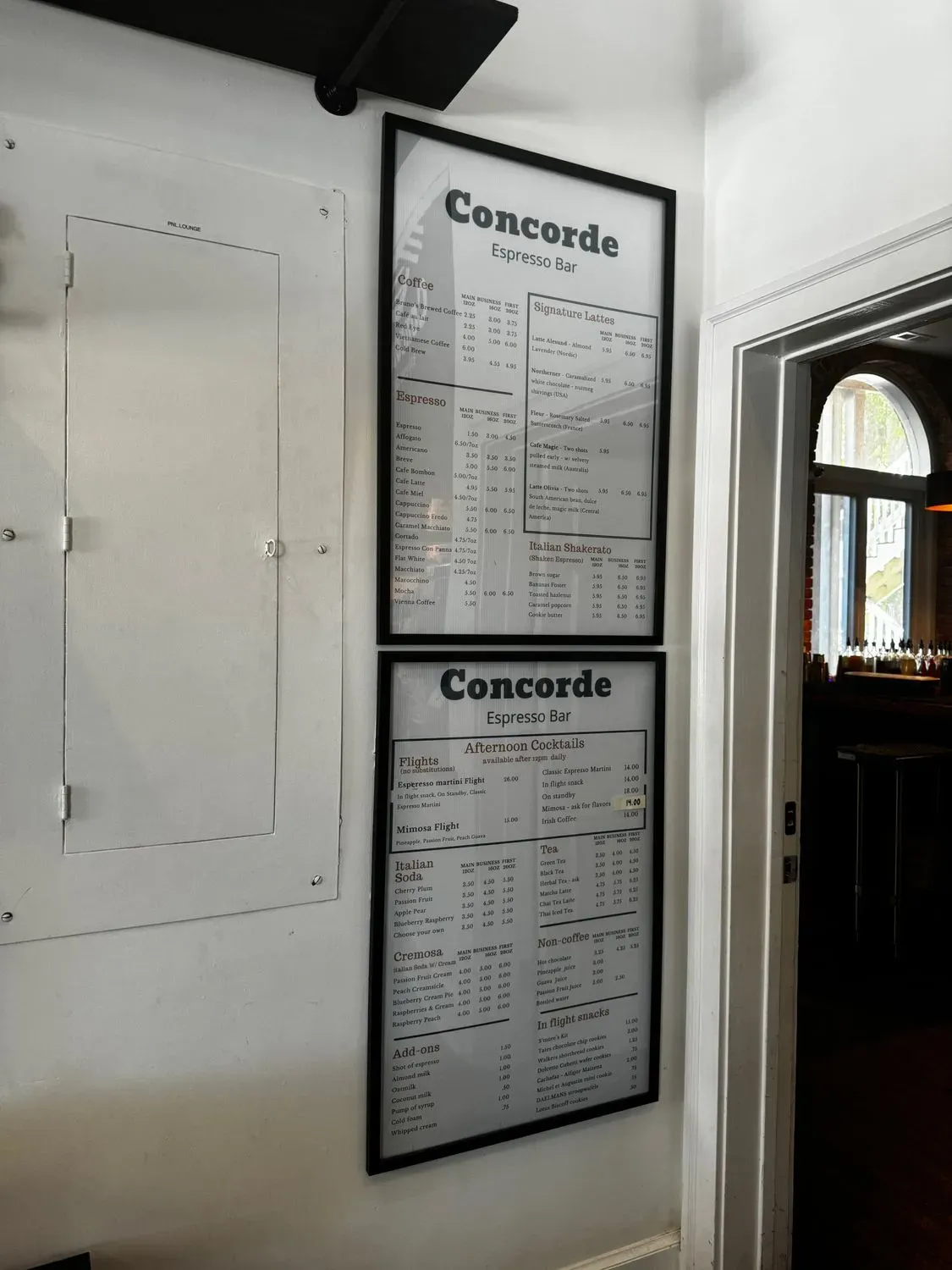 Concorde Espresso Bar Menu - Updated November 2025