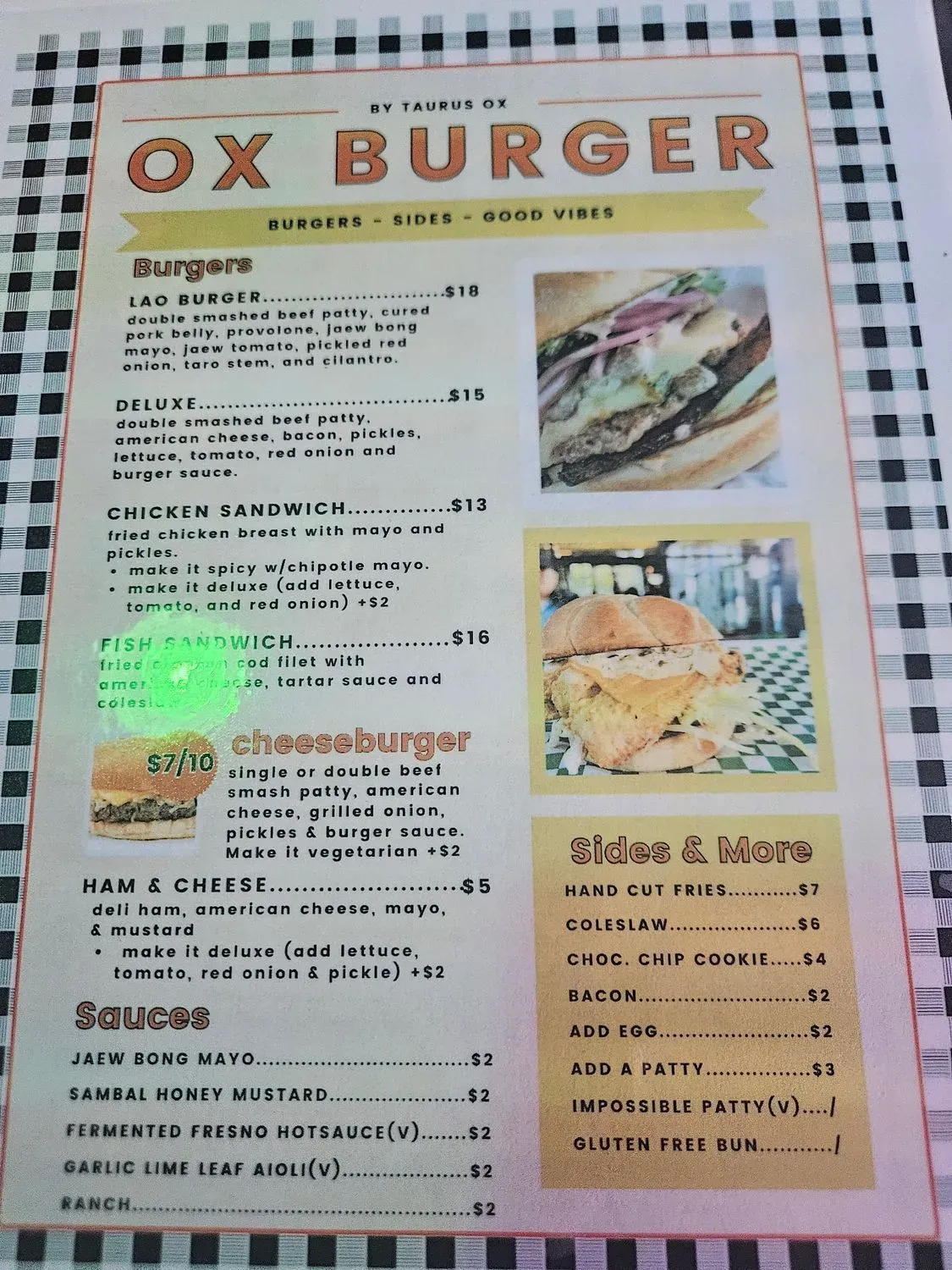 Ox Burger Menu - Updated November 2025