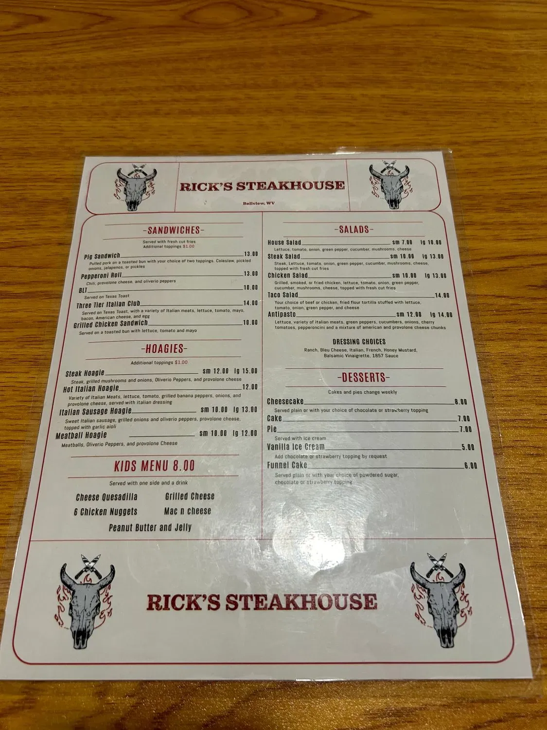Rick’s Steakhouse Menu | Fairmont, WV | Checkle