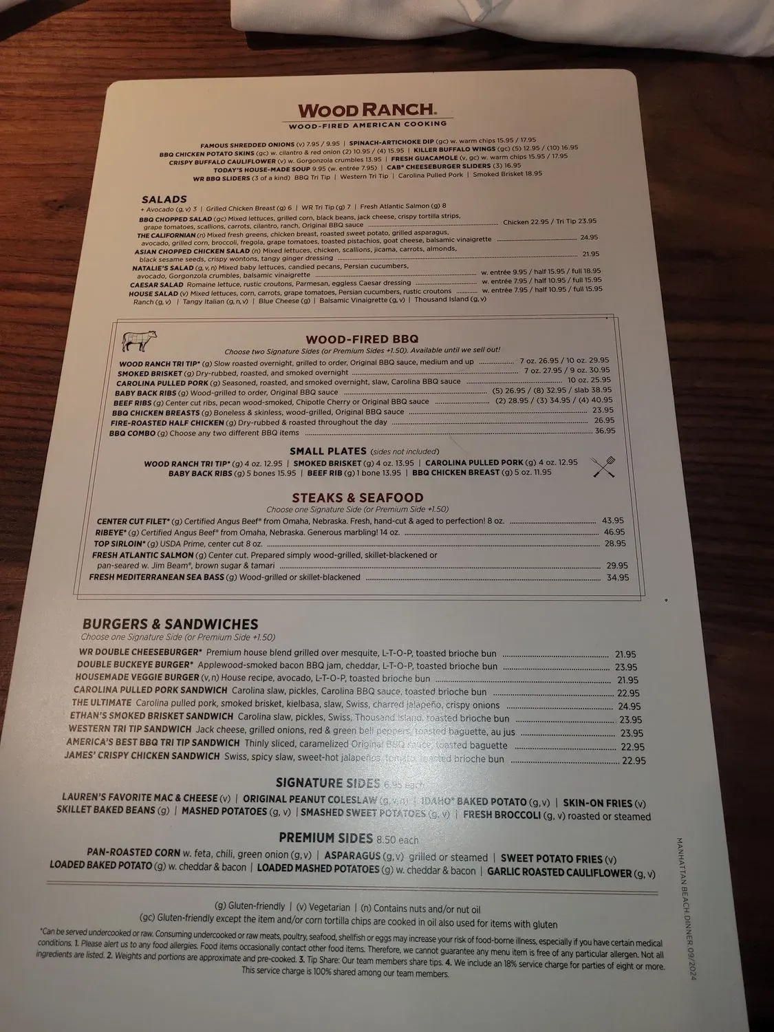 Wood Ranch Manhattan Beach Menu - Updated November 2025 - All For One