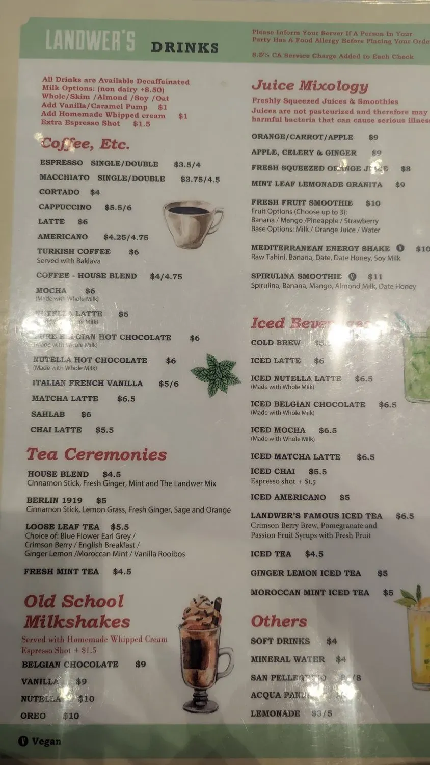 Cafe Landwer Menu - Updated November 2025