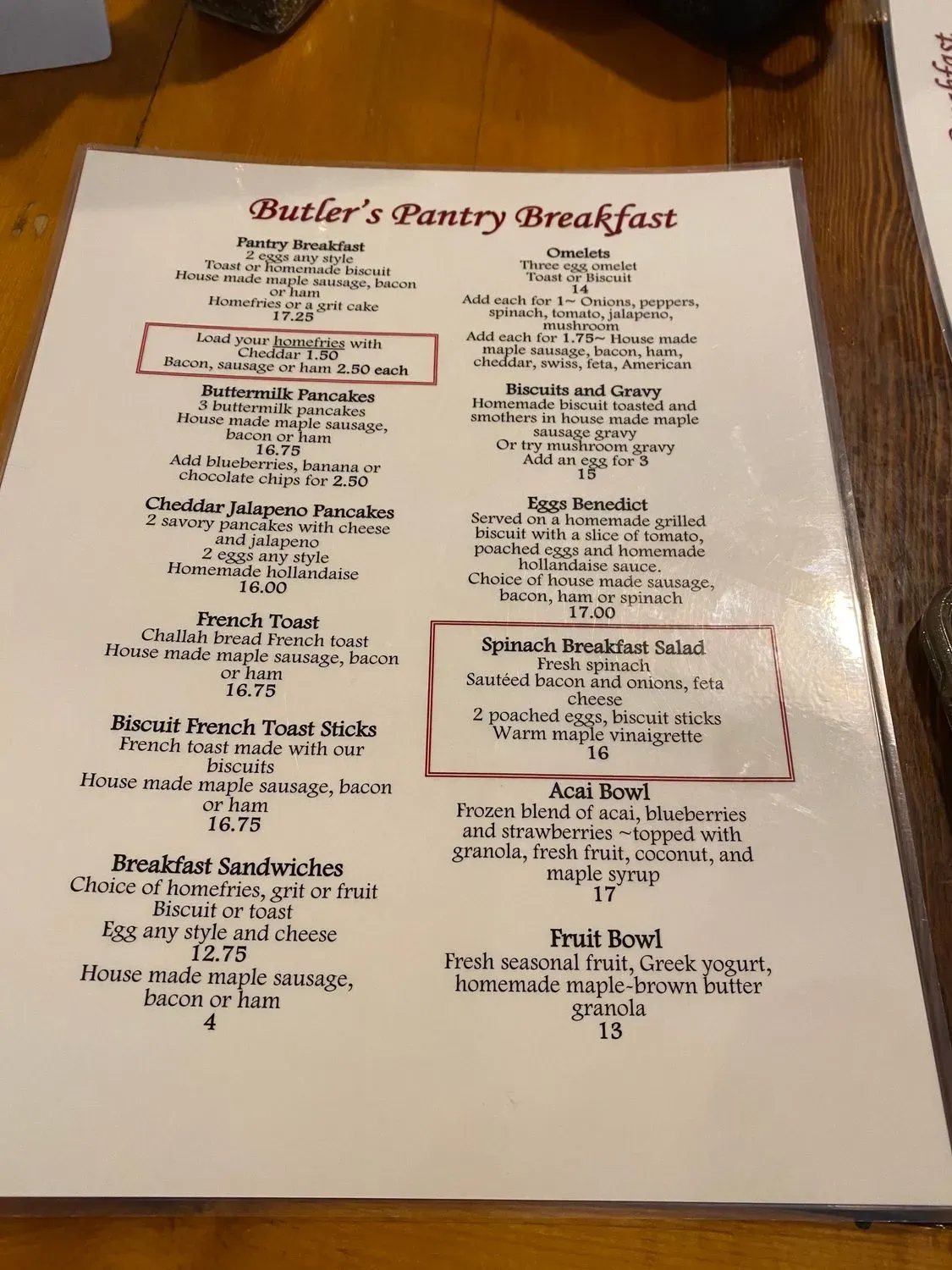 Butler's Pantry Breakfast and Dinner Menu - Updated November 2025