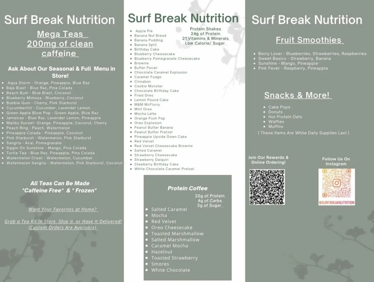 Surfbreak Nutrition Menu - Updated November 2025
