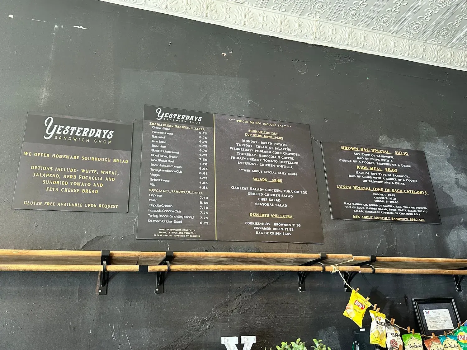 Yesterdays Sandwich Shop Menu - Updated November 2025