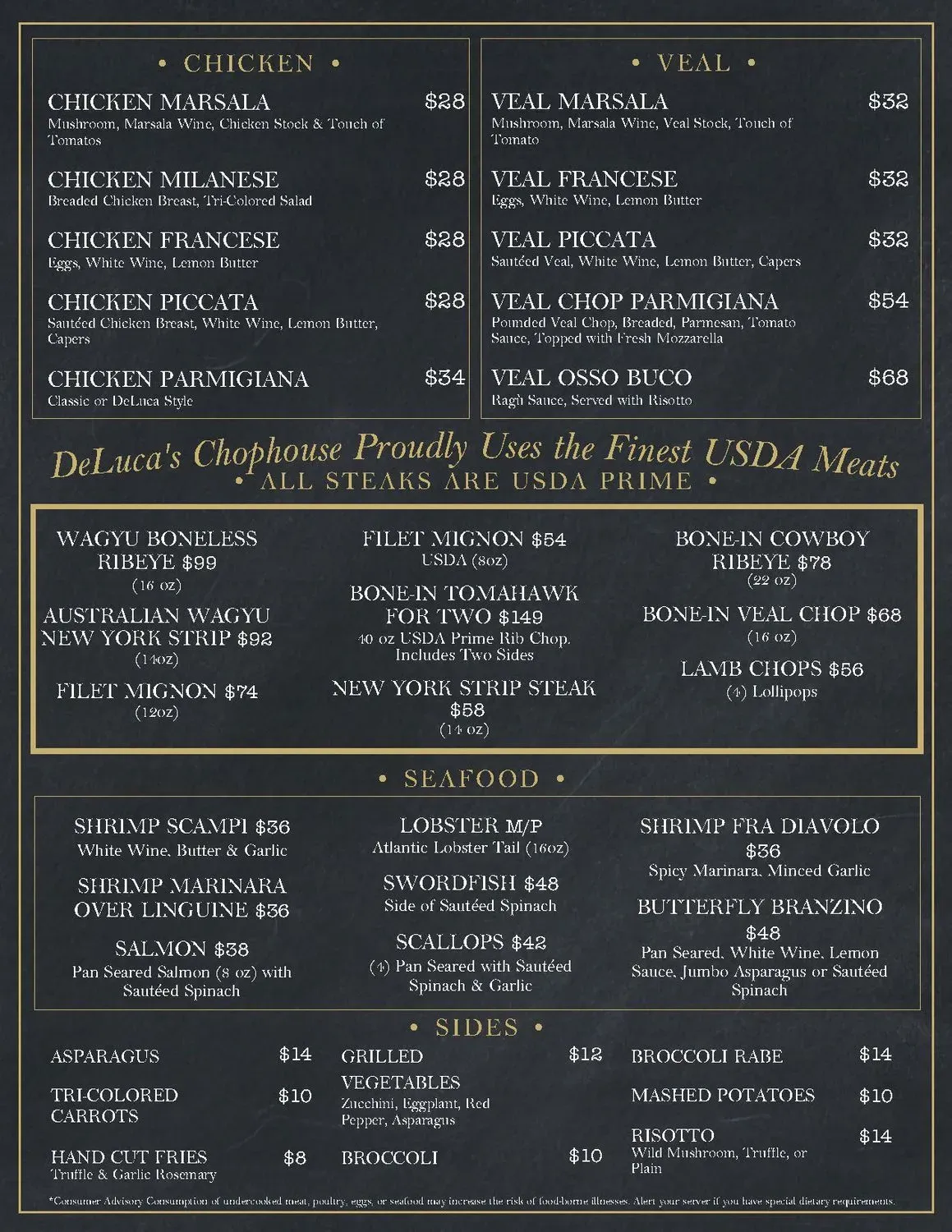 DeLuca's Chophouse Menu - Updated October 2025