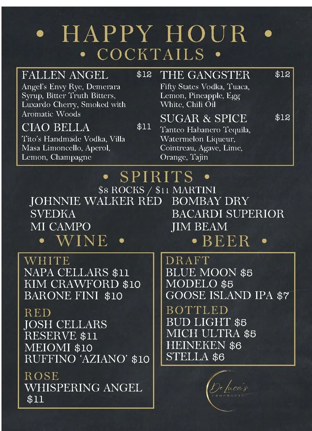 DeLuca's Chophouse Menu - Updated October 2025