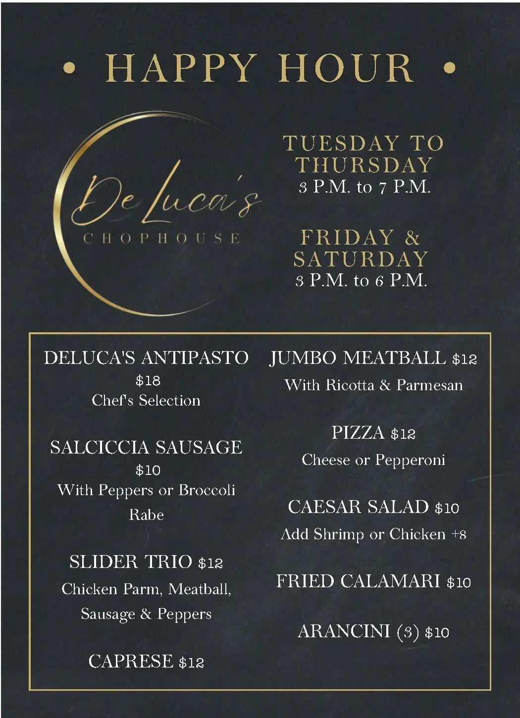 DeLuca's Chophouse Menu - Updated October 2025