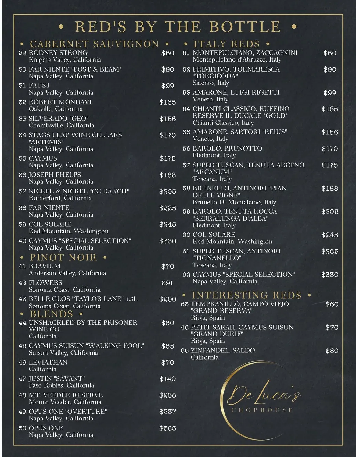 DeLuca's Chophouse Menu - Updated October 2025