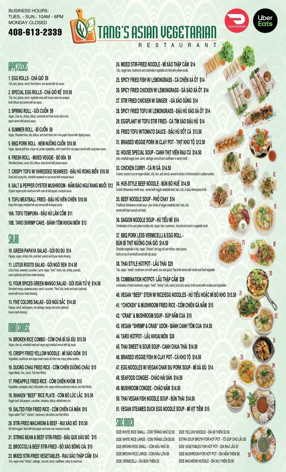 Tang's Asian Vegetarian Menu - Updated November 2025