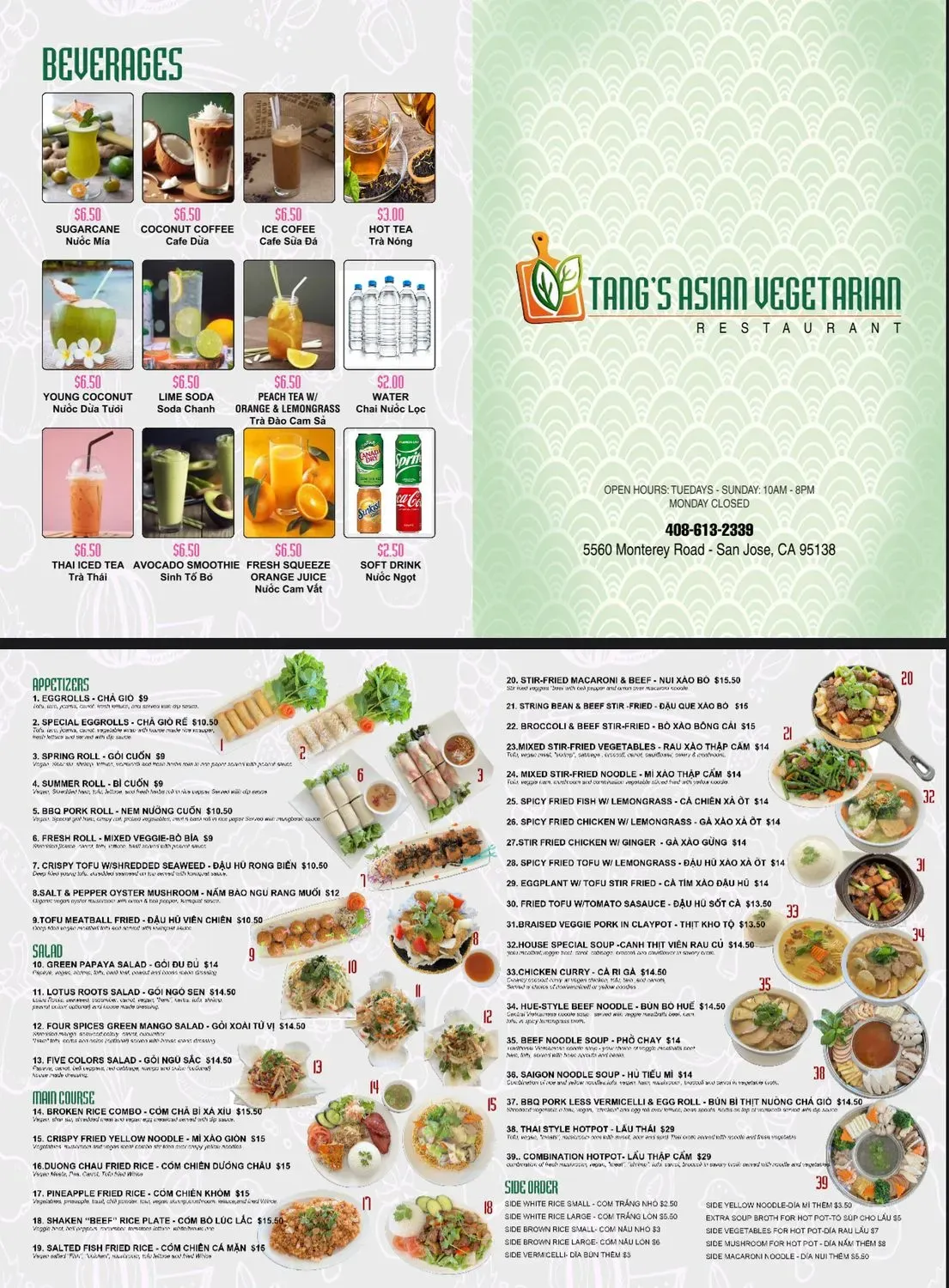 Tang's Asian Vegetarian Menu - Updated November 2025