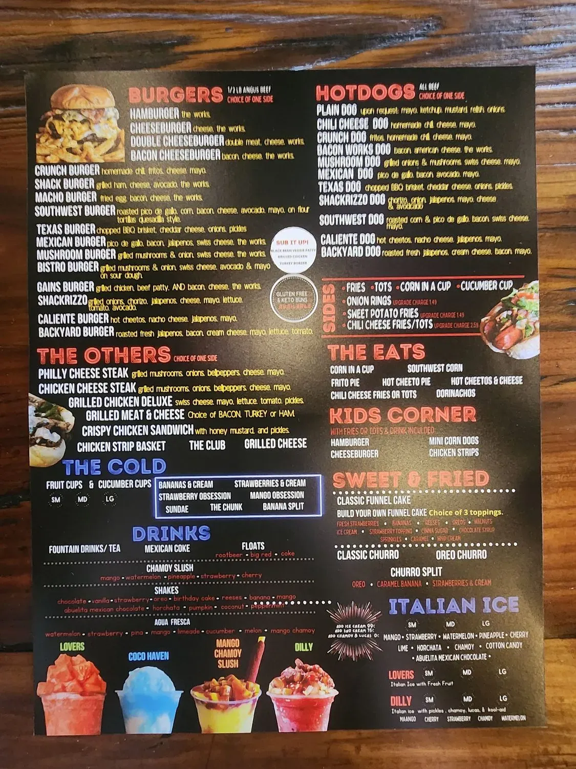 The Shack Menu - Updated November 2025