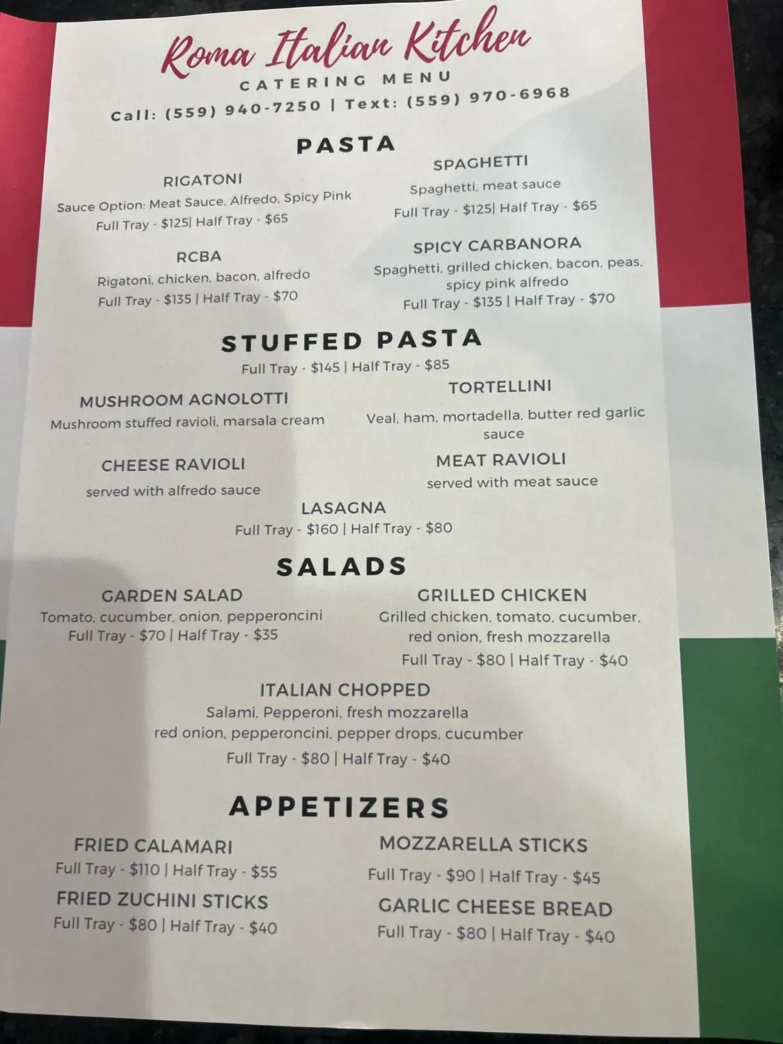 Roma Italian Kitchen Menu - Updated November 2025