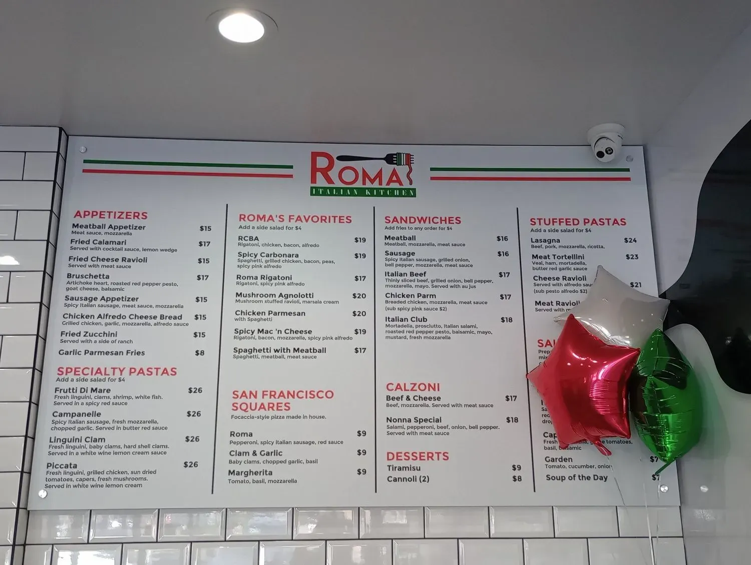 Roma Italian Kitchen Menu - Updated November 2025
