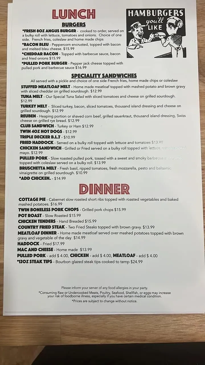 Friendly Diner Menu - Updated November 2025