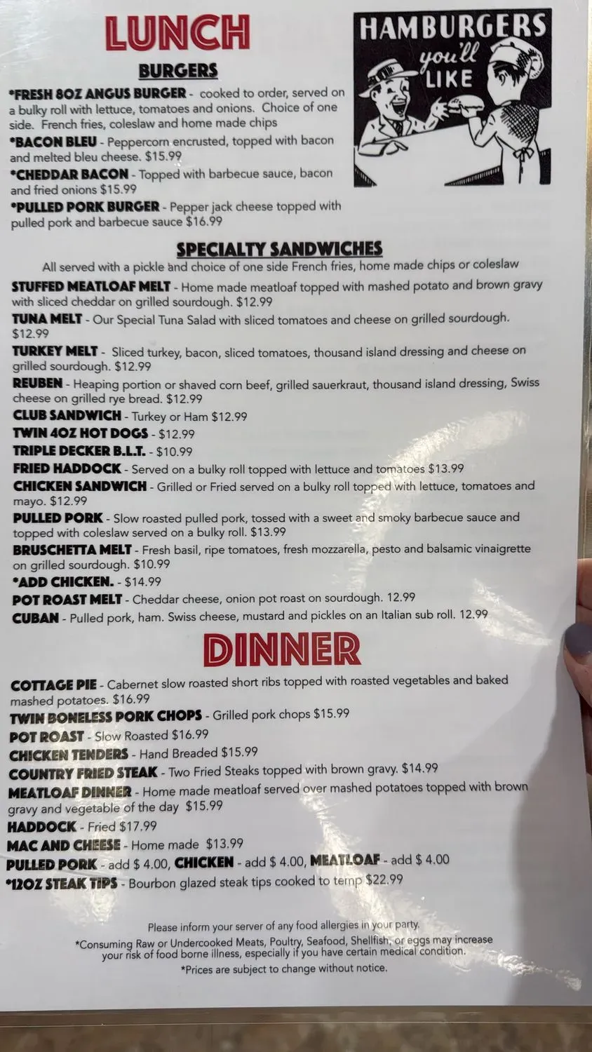Friendly Diner Menu - Updated November 2025