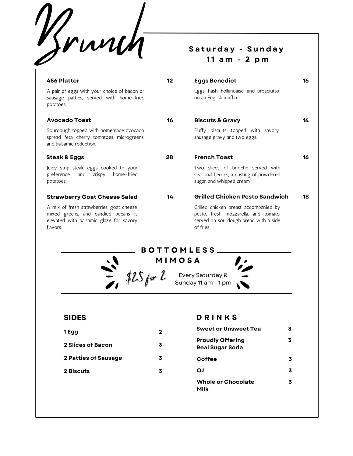 Elements by 456 Menu - Updated November 2025