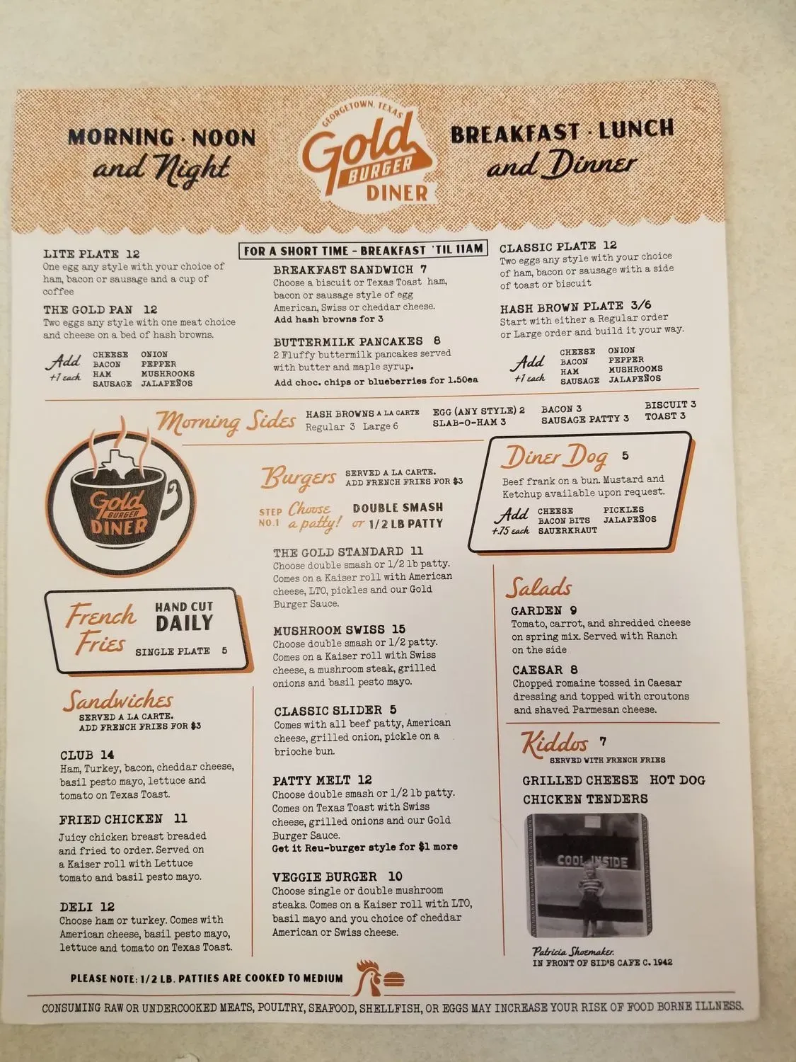 Gold Burger Diner Menu - Updated November 2025
