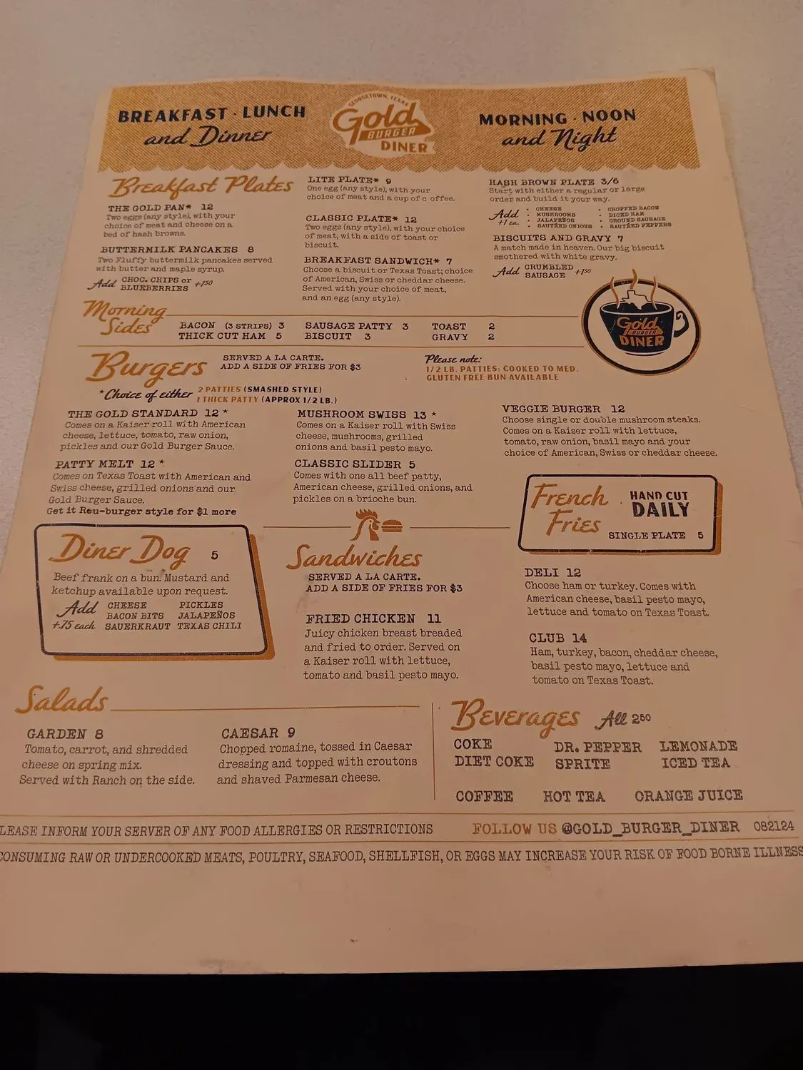 Gold Burger Diner Menu - Updated November 2025