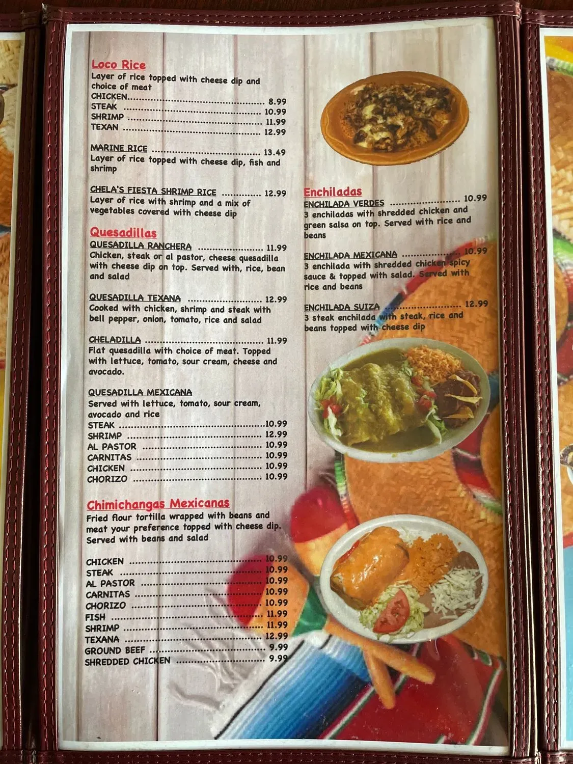 Chelas Mexican Restaurant Menu