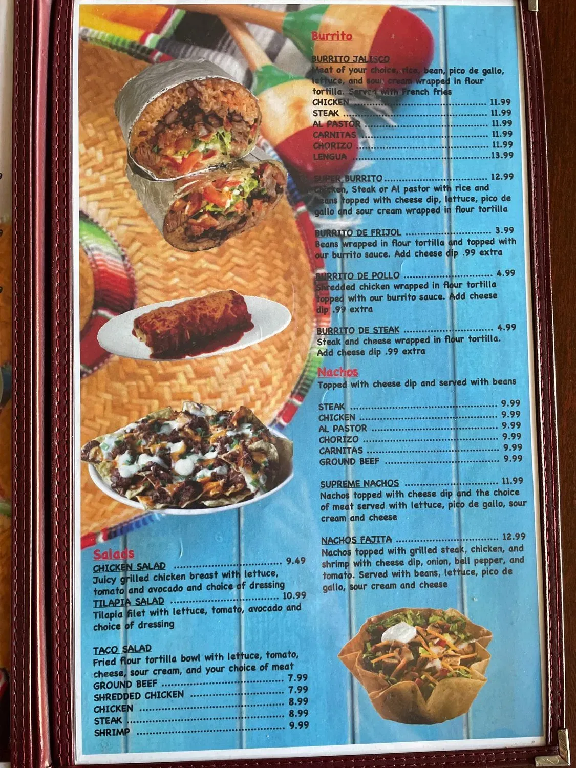 Chelas Mexican Restaurant Menu