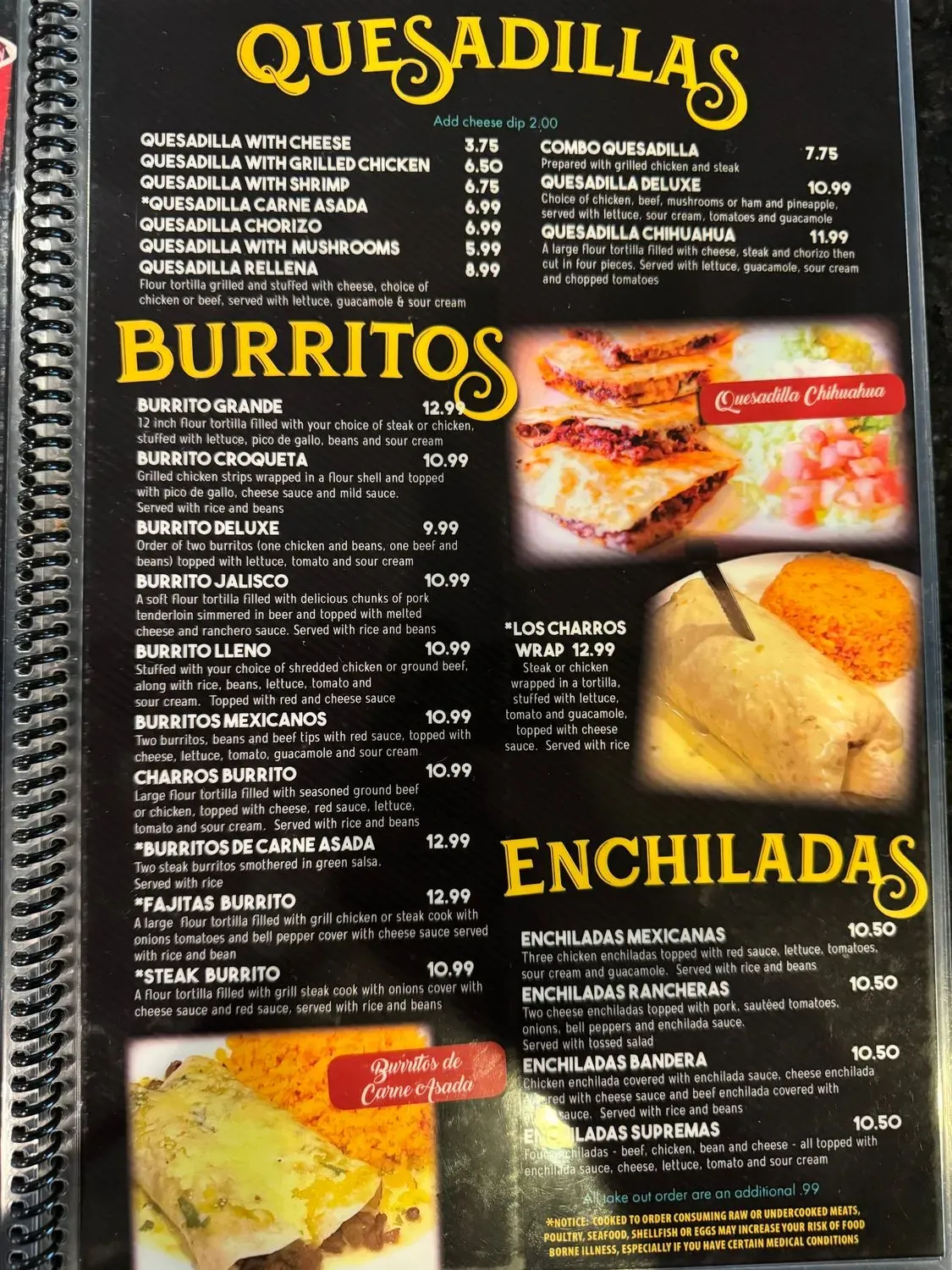 Los Charros Menu - Updated November 2025