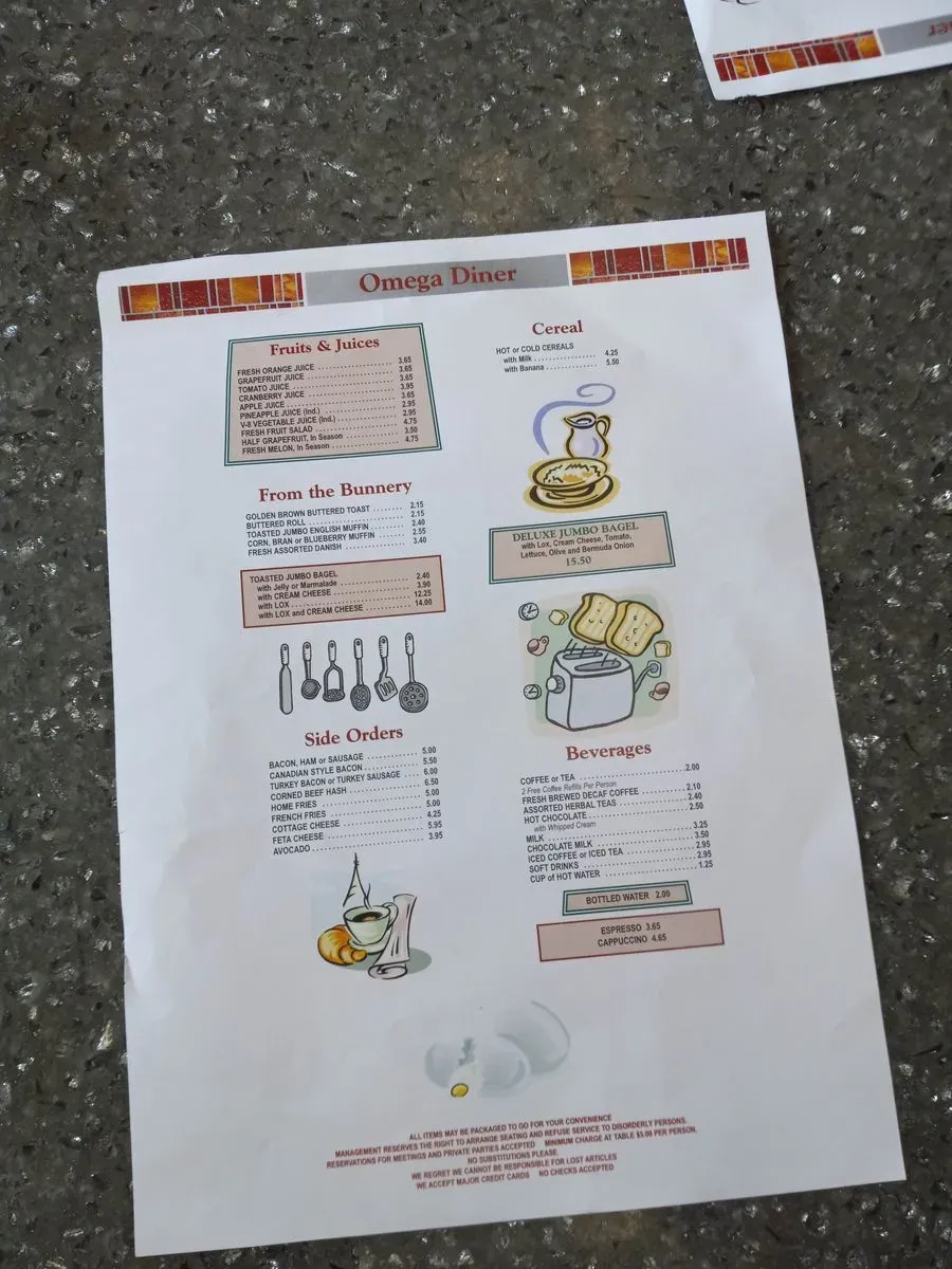 Omega Diner Restaurant Menu New Hyde Park NY Checkle