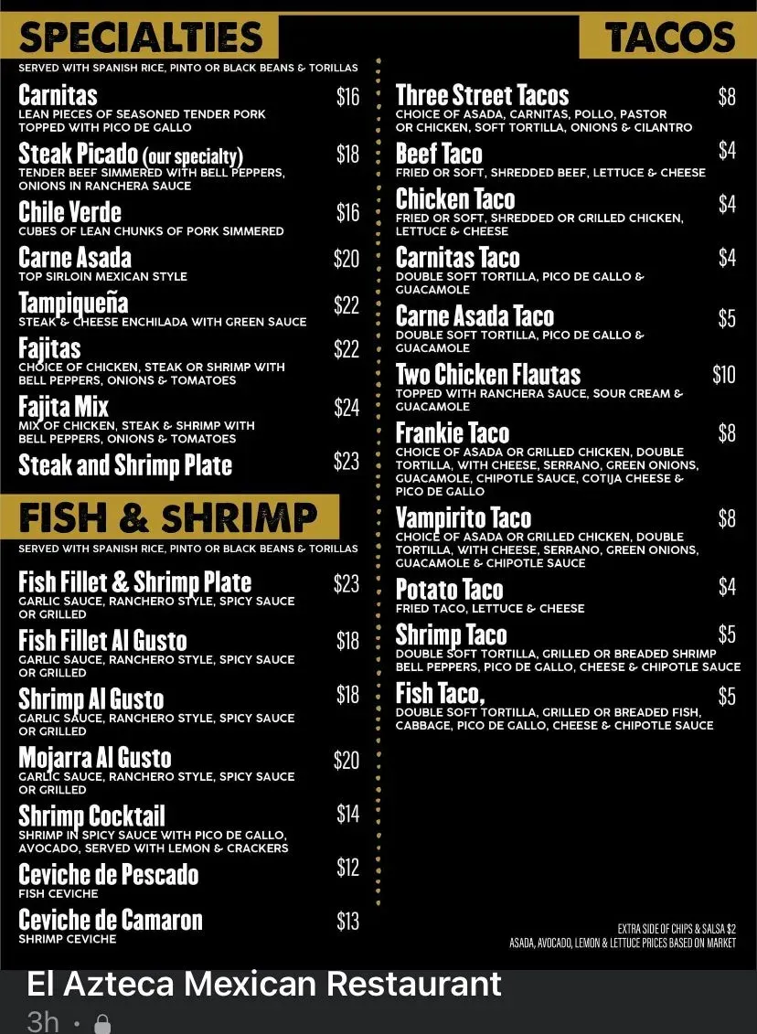El Azteca Grill & cantina Menu - Updated November 2025