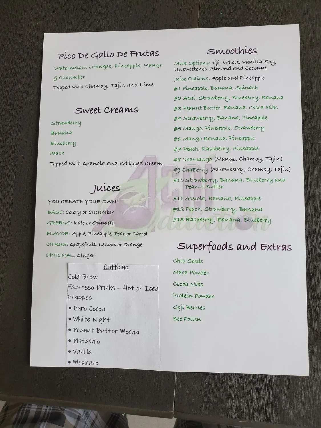 THE ACAI ADDICTION Menu